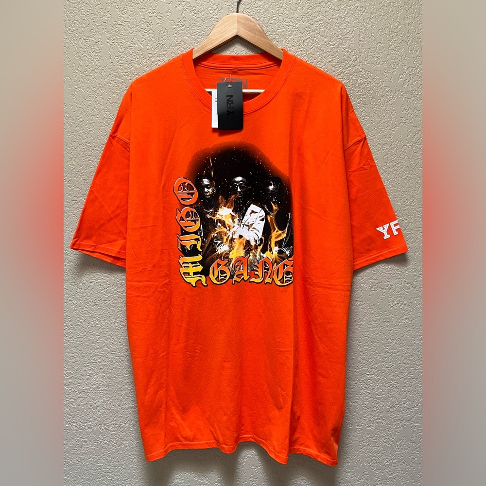 YRN Migos Gang Orange Color Flames Logo Print T-Shirt Size 3XL NWT